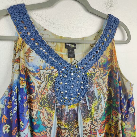 Vintage Y2K Style & Co Embellished Tank Top Womens 1X Multicolored Mesh Crochet - Picture 2 of 6